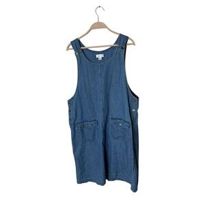 Christopher & Banks Women's Denim Jumper‎ Dress Size Large Pockets VTG